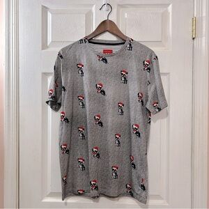 Denim & Flower Ricky Singh Men's Holiday Pug Dog Shirt Gray Red Size Medium